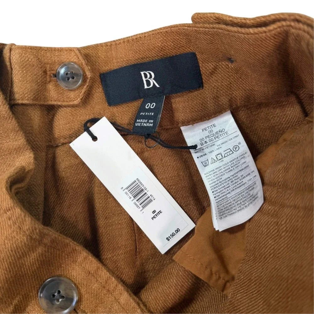 Banana Republic Womens Wide Leg Brown Linen Pleated Trouser Pants Size 00 Petite